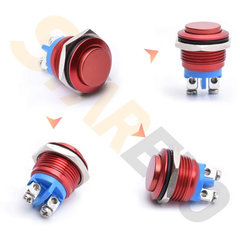 STARELO 16MM 5/8" Momentary Push Button Switch High Round 250V AC 5A 12V 36V DC 2A 1NO SPST Waterproof Aluminum Shell(Red). - Image 2